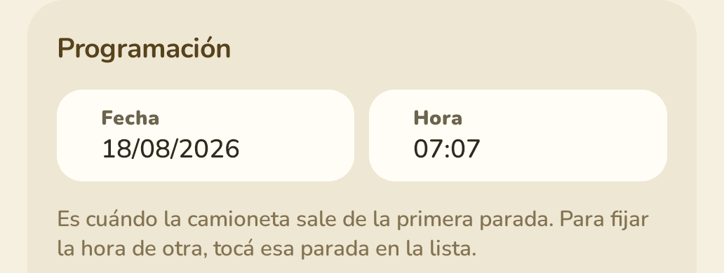 Tarjeta de programación mostrando la hora de salida 07:07
