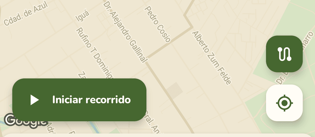 El mapa del recorrido con el botón "Iniciar recorrido".